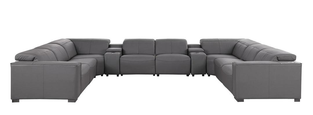 1208 - 10 Piece U Shaped Leather Sectional With 4 Power Recliners &amp; Power Headrest