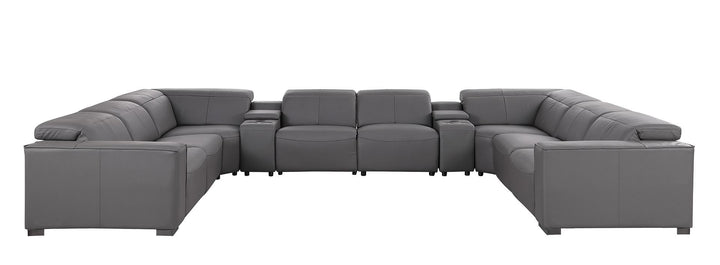 1208 - 10 Piece U Shaped Leather Sectional With 4 Power Recliners &amp; Power Headrest