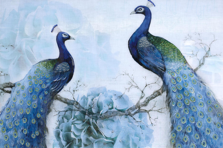 Tempered Glass With Foil &amp; Rhinestones - Peacocks - Light Blue