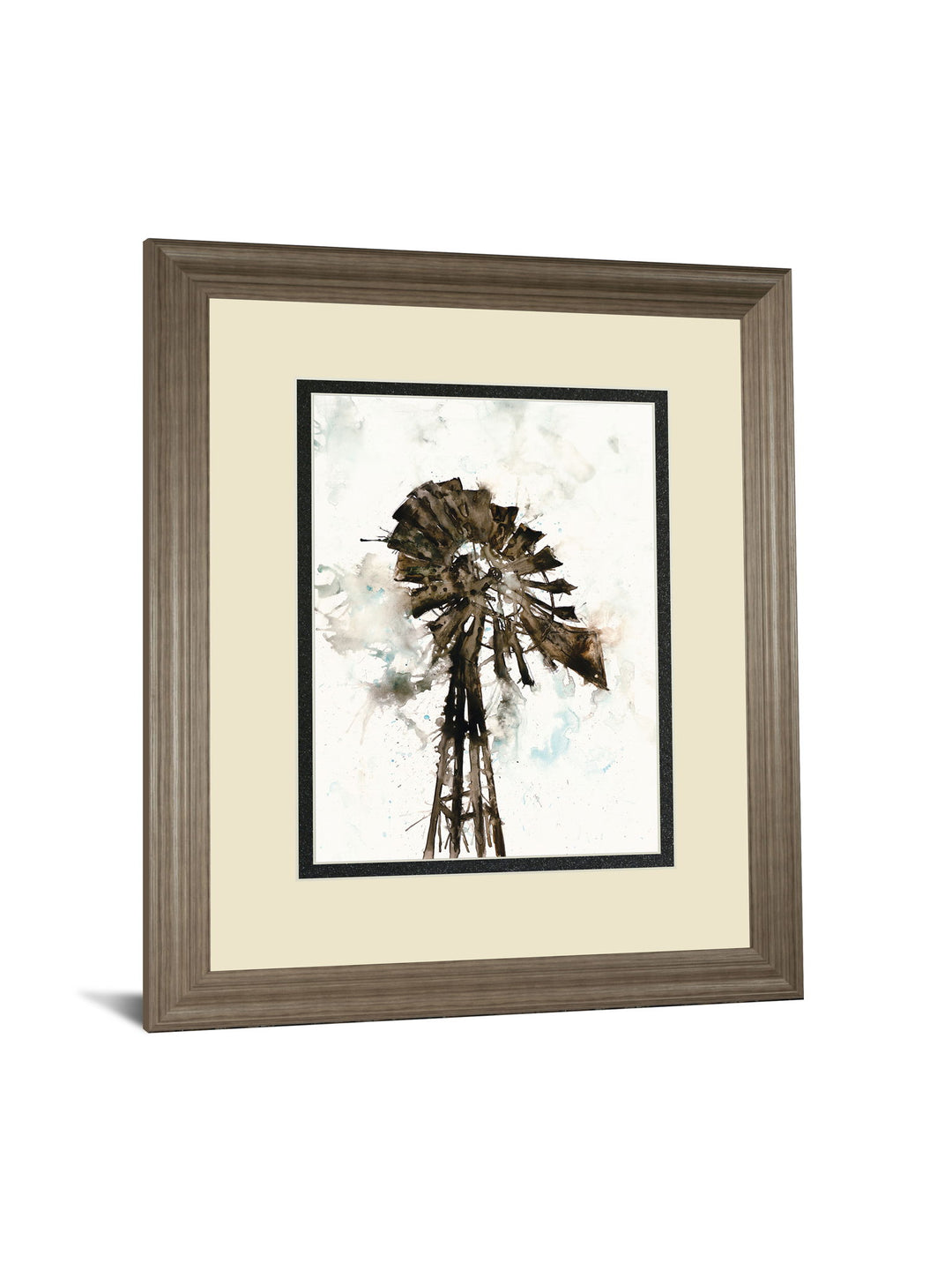 Watercolor Windmill By Ladder - Framed Print Wall Art - Beige