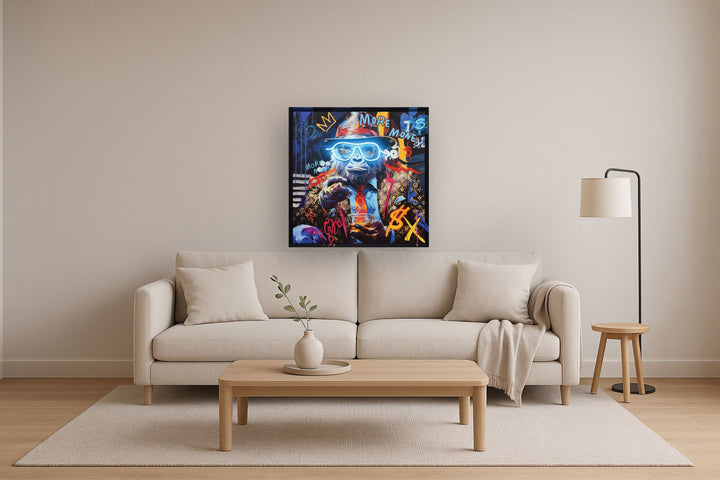 Neon King Simian - 33" x 33" Framed Wall Art