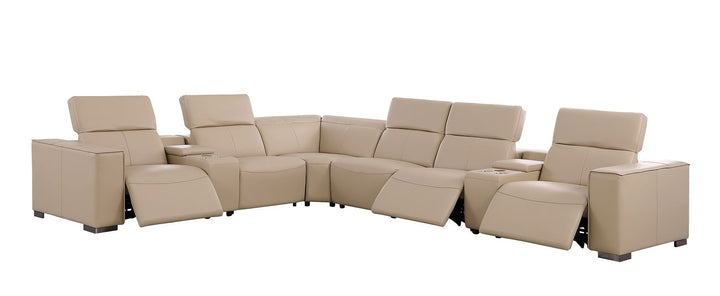 1208 - 8 Piece L Shaped Leather Sectional With 3 Power Recliners &amp; Power Headrests