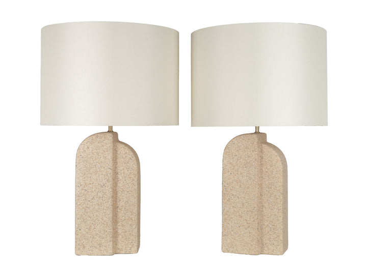 Sculpted Sandstone Ceramic Table Lamp (Set of 2) - Natural Rock