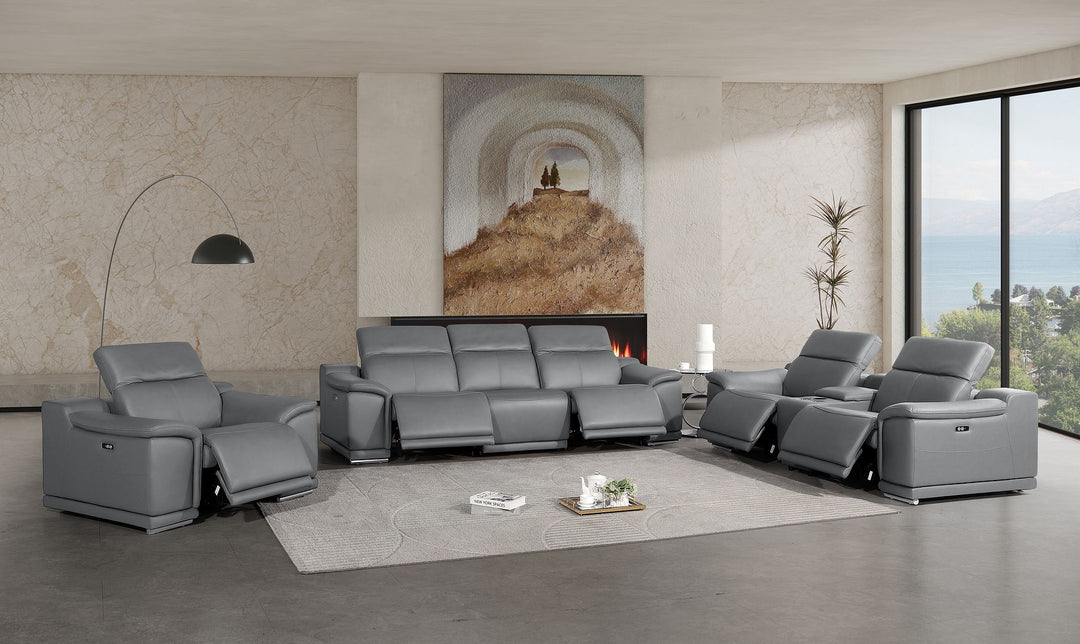 2679 - Power Reclining Sofa, Console Loveseat &amp; Chair Set In Genuine Leather (5 Recliners)
