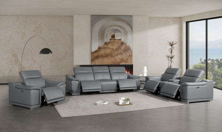 2679 - Power Reclining Sofa, Console Loveseat &amp; Chair Set In Genuine Leather (5 Recliners)