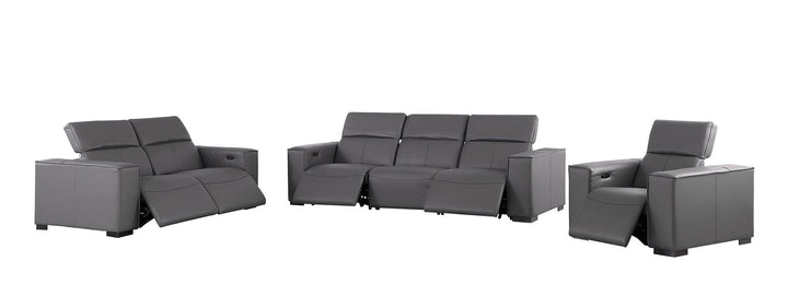 1208 - Leather Reclining Set (Sofa, Loveseat &amp; Chair With 5 Power Recliners)