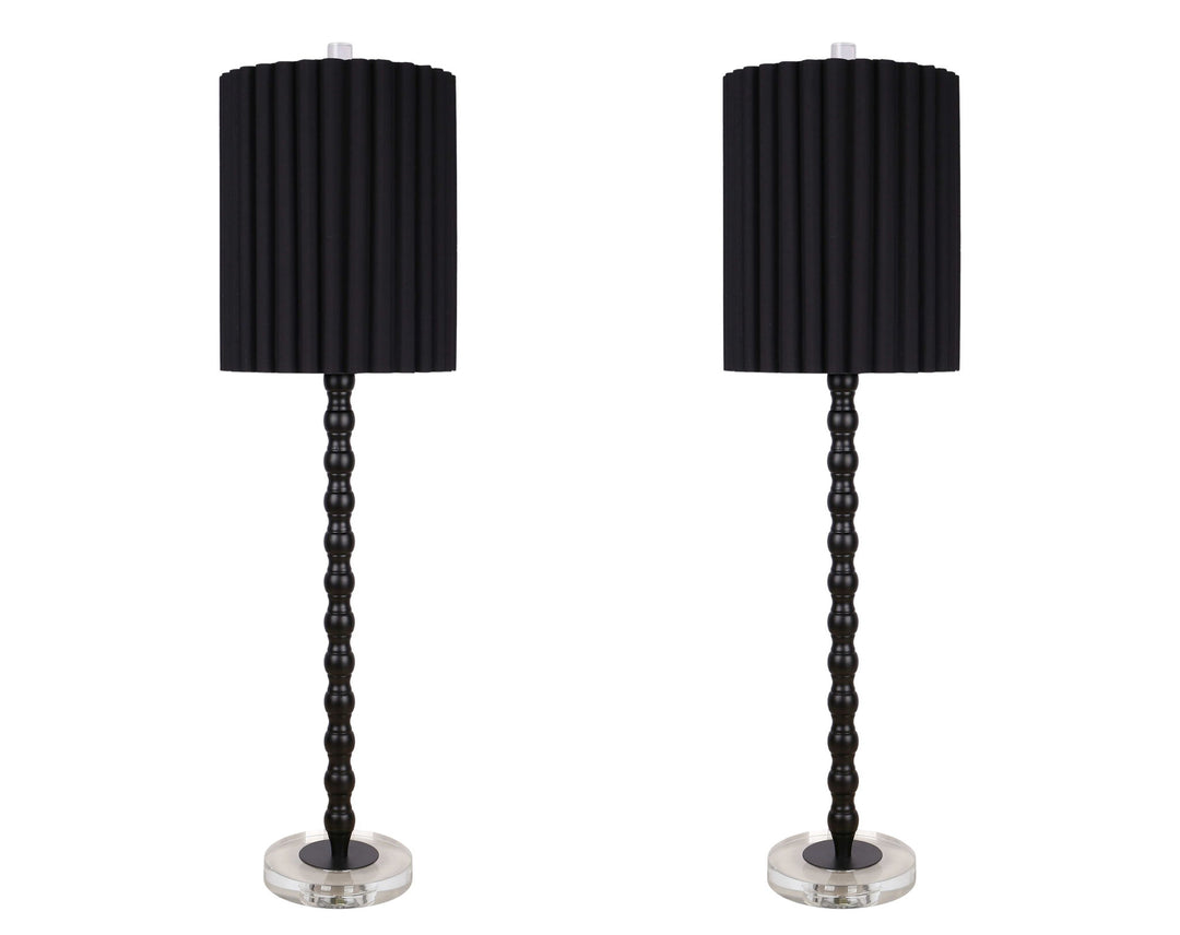 "Obsidian Elegance" Metal Buffet Lamp (Set of 2) - Black / Clear Crystal