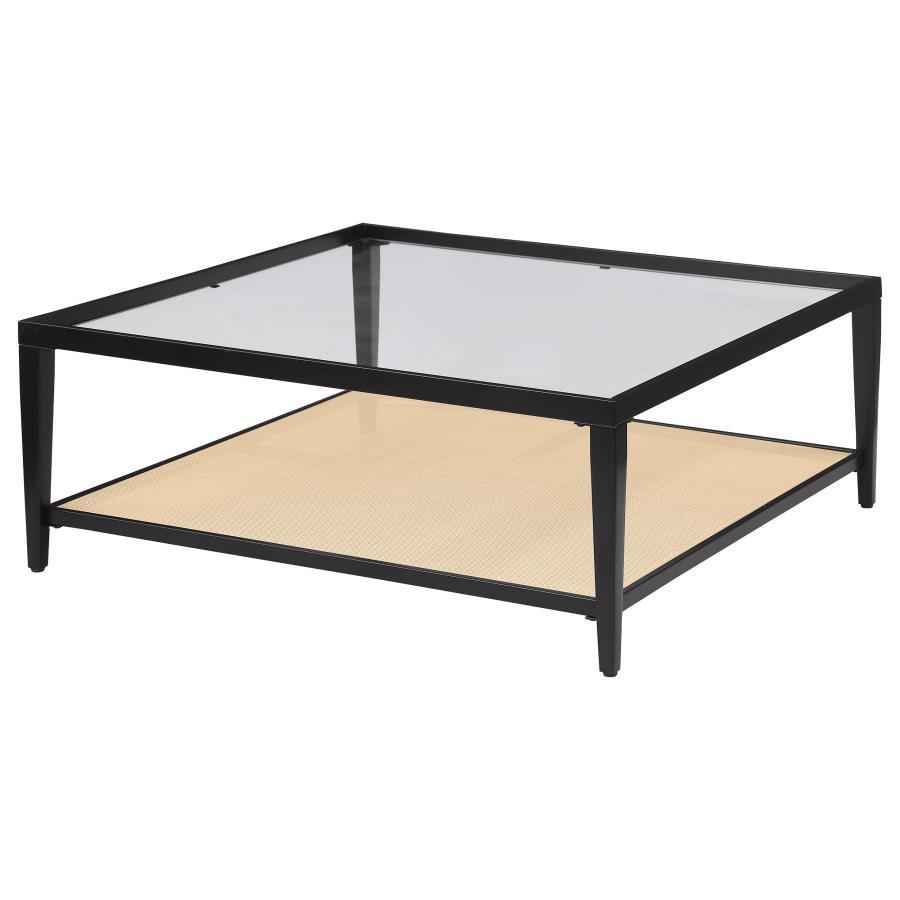 Amherst - Glass Top Metal with Cane Shelf Table