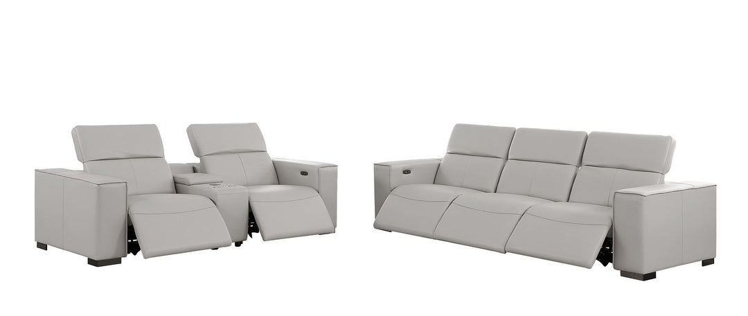 1208 - Leather Reclining Set (Sofa &amp; Loveseat With 5 Power Recliners)