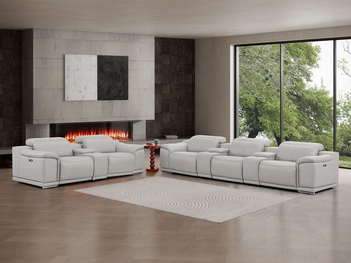 2679 - Power Reclining Sofa And Loveseat In Genuine Leather (5 Recliners With Power Headrests &amp; 3 Consoles)