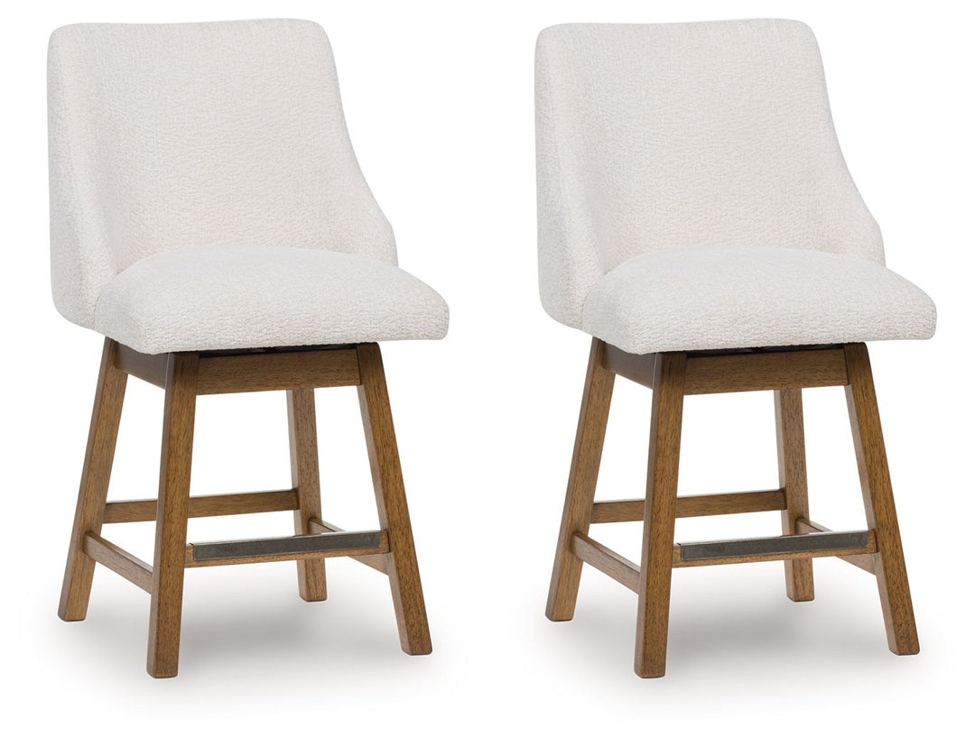 Cabalynn - Oatmeal / Light Brown - Upholstered Swivel Barstool (Set of 2)
