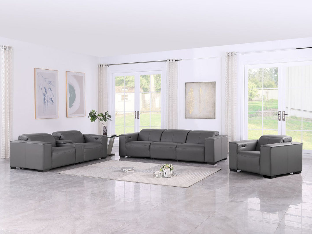 1208 - Modular Leather Set With 5 Power Recliners & Power Headrests