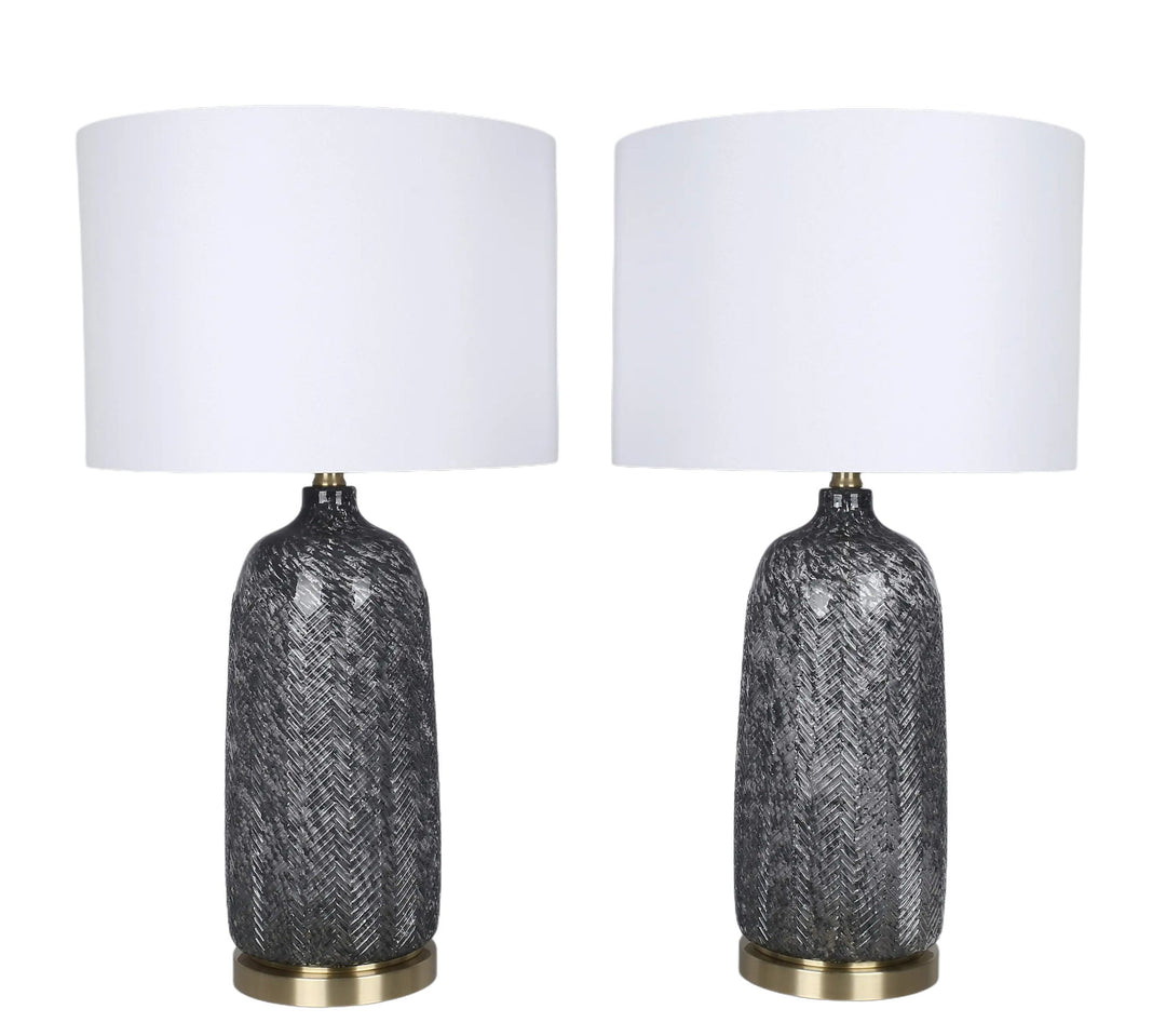 Midnight Weave Art Glass &amp; Metal Table Lamp (Set of 2) - Midnight Weave Art Glass