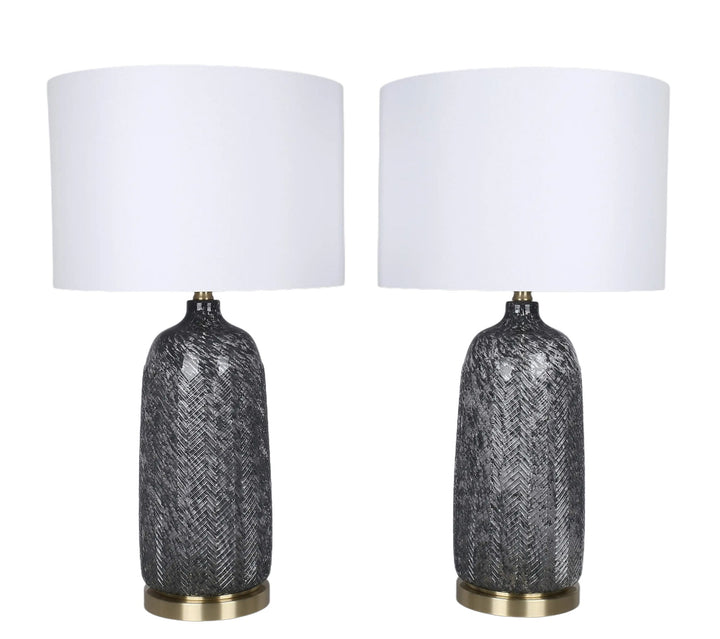 Midnight Weave Art Glass &amp; Metal Table Lamp (Set of 2) - Midnight Weave Art Glass