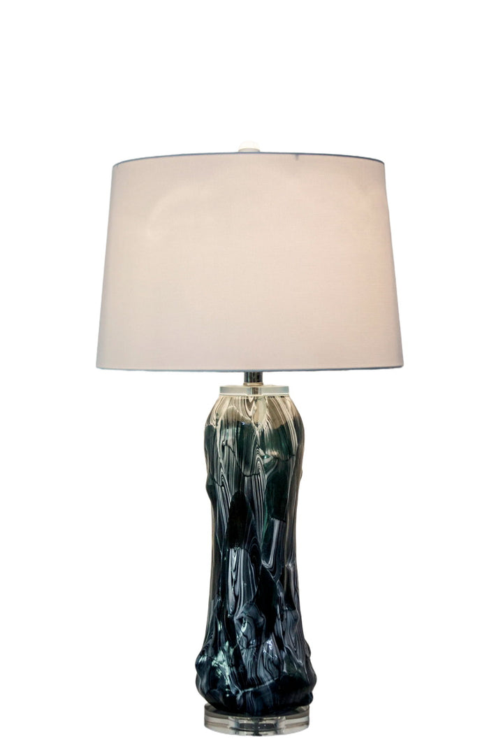 Tidal Elegance Art Glass &amp; Crystal Table Lamp (Set of 2) - Deep Sea Swirl / Clear Crystal
