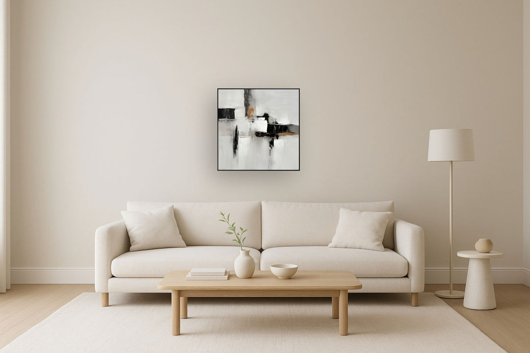 "Urban Elegance I" Hand-Embellished Canvas In Frame - Black / White / Gray / Warm Accents