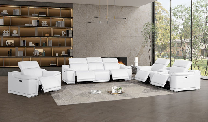 2679 - Power Reclining Sofa, Console Loveseat &amp; Chair Set In Genuine Leather (5 Recliners)