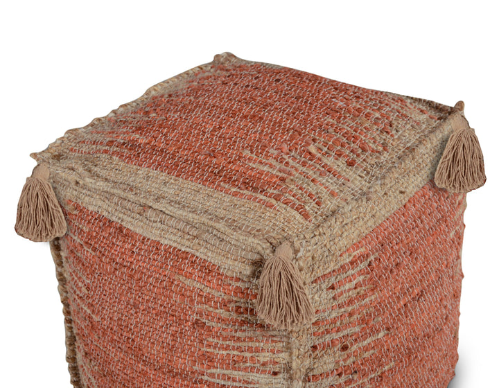 Jafar - Square Handwoven Jute Pouf - Red