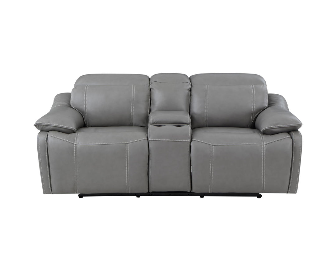 Alpine - Leather Dual Power Console Loveseat - Dark Gray