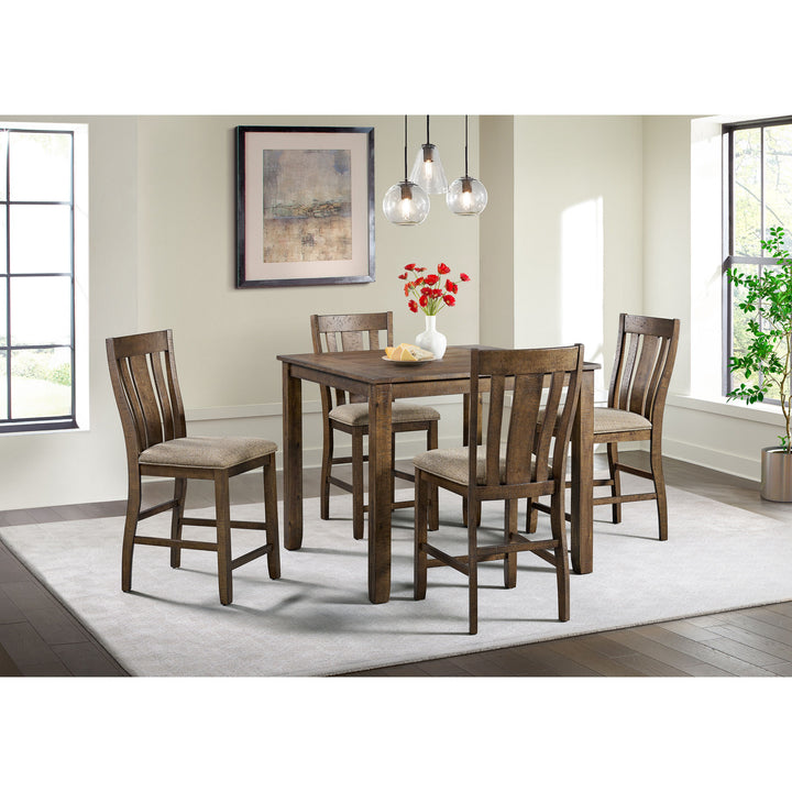 Everett - 5 Piece Counter Set (Table + 4 Chairs) - Brown Acacia