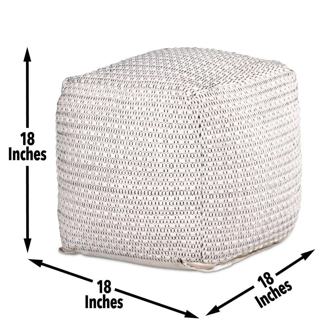 Hakim - Square Handwoven Woolen Pouf - White