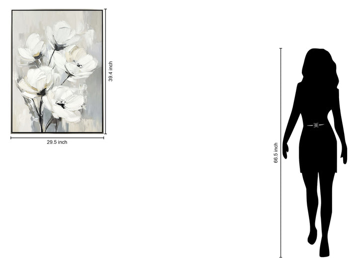 "Whispering Blooms II" Hand-Embellished Canvas In Frame - Neutral / Cream / Ivory