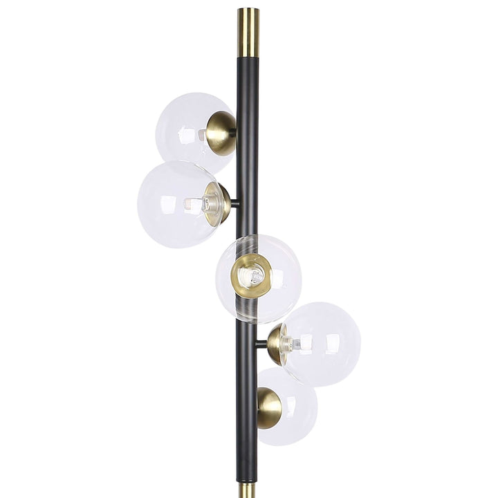 "Luminous Orbit" Metal Floor Lamp - Matte Black / Soft Gold / Clear