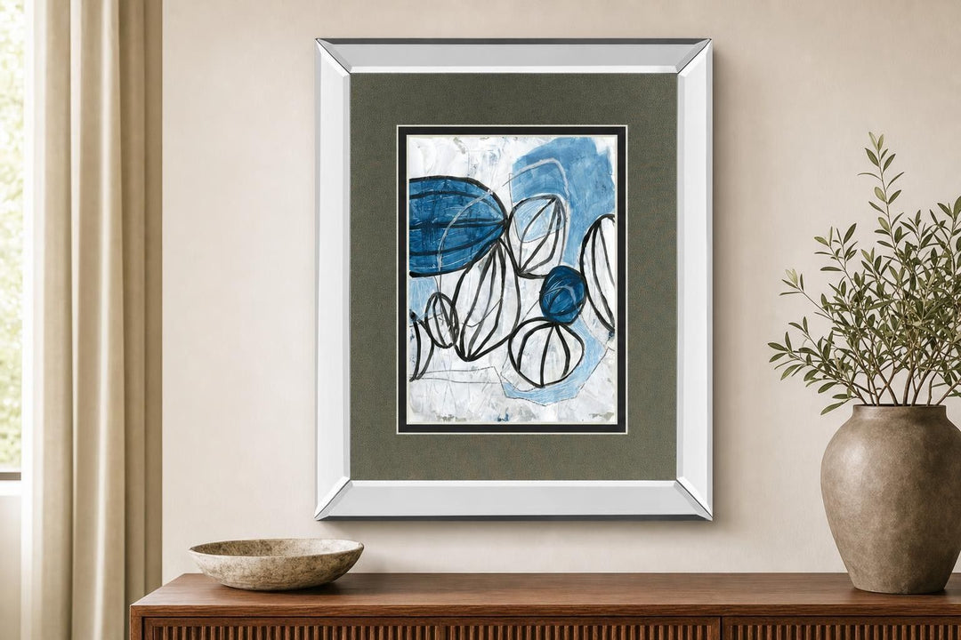 Lanterns II By June Erica Vess, Mirrored Frame - Blue