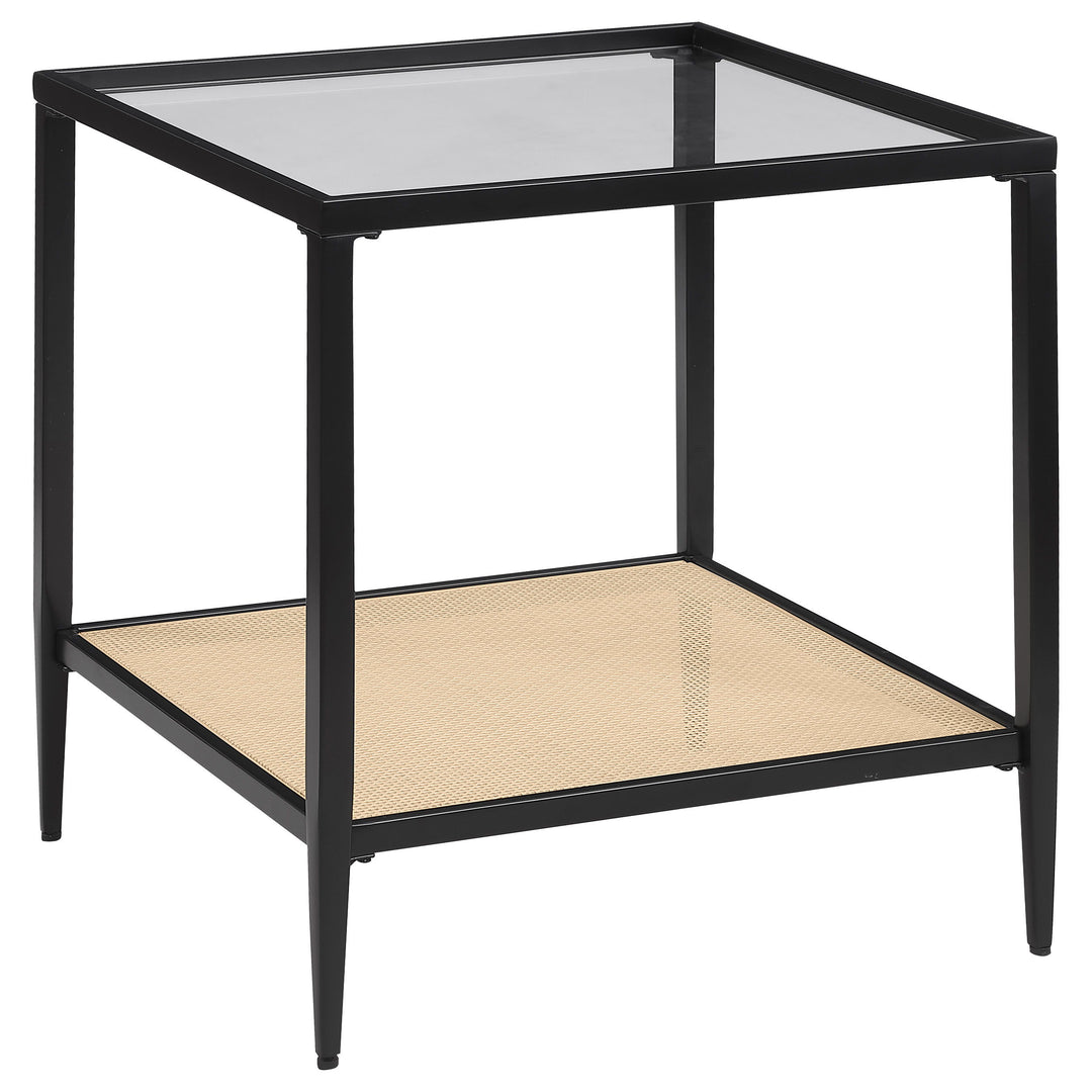 Amherst - Glass Top Metal with Cane Shelf End Table - Black