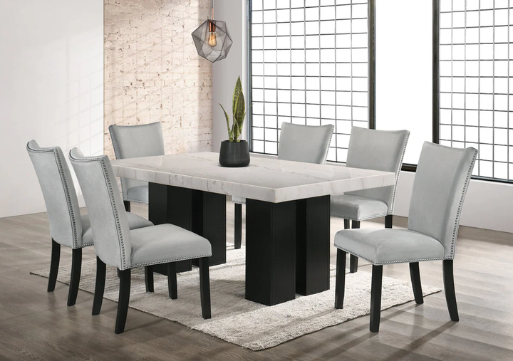 Finland Grey - (GENUINE MARBLE) Table &amp; 6-Chairs