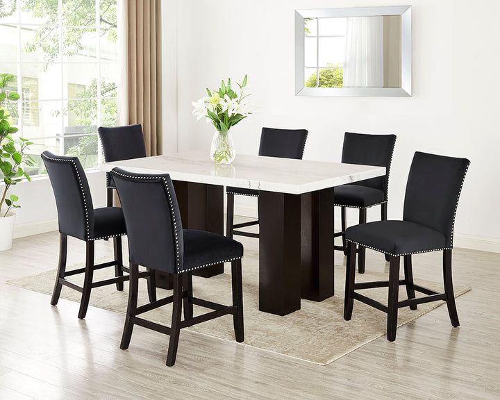 Finley Black - (GENUINE MARBLE) Counter Height Table &amp; 6 Chairs