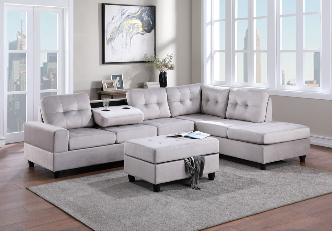 21Heights Reversible Sectional + Storage Ottoman - Silver