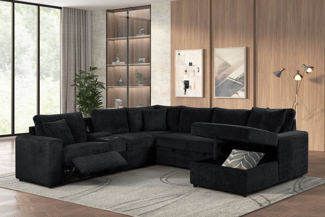 Hunter Black Sectional (W/ Bluetooth Speaker &amp; Pull-Out Bed)