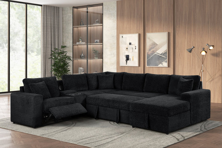 Hunter Black Sectional (W/ Bluetooth Speaker &amp; Pull-Out Bed)