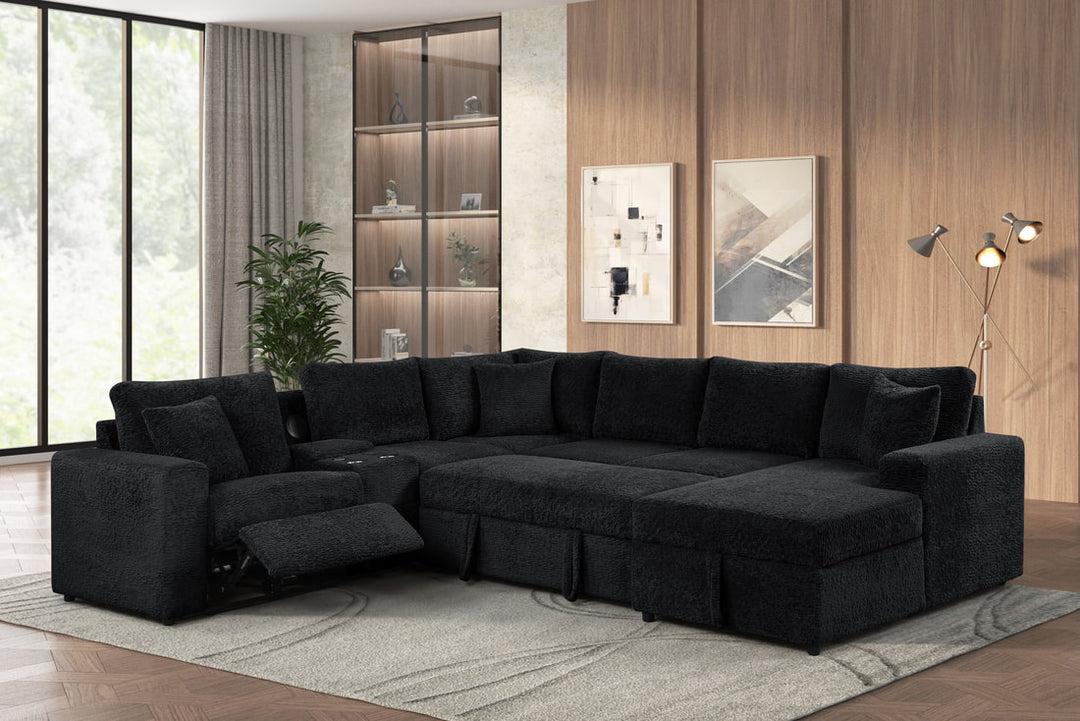 Hunter Black Sectional (W/ Bluetooth Speaker &amp; Pull-Out Bed)