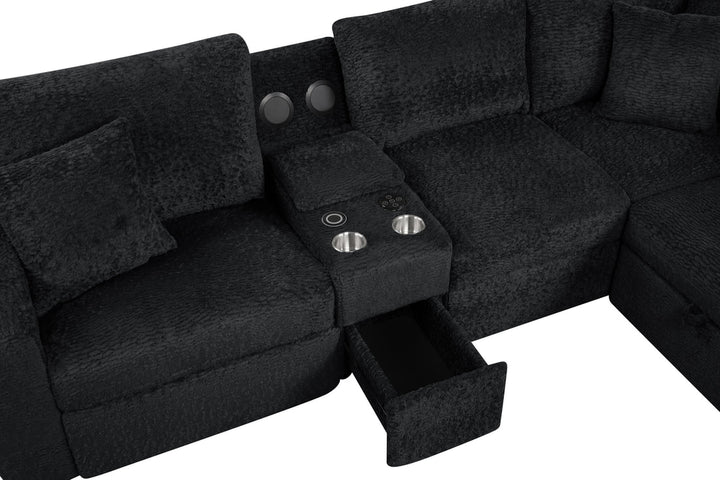 Hunter Black Sectional (W/ Bluetooth Speaker &amp; Pull-Out Bed)