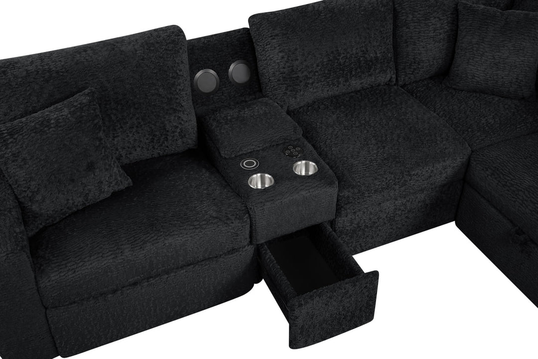 Hunter Black Sectional (W/ Bluetooth Speaker &amp; Pull-Out Bed)