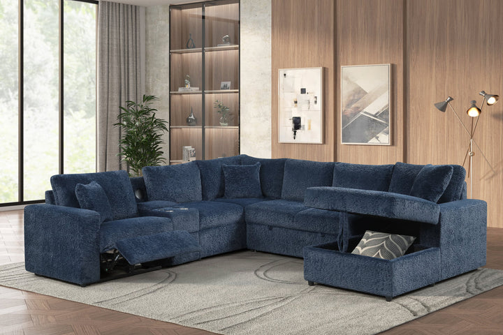 Hunter Blue Sectional (W/ Bluetooth Speaker &amp; Pull-Out Bed)