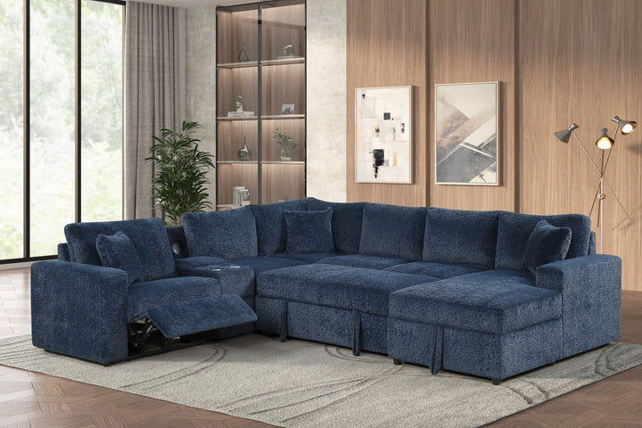 Hunter Blue Sectional (W/ Bluetooth Speaker &amp; Pull-Out Bed)