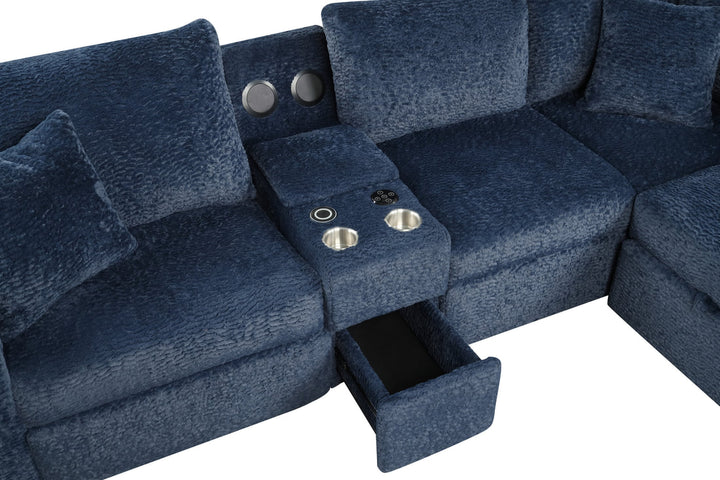 Hunter Blue Sectional (W/ Bluetooth Speaker &amp; Pull-Out Bed)