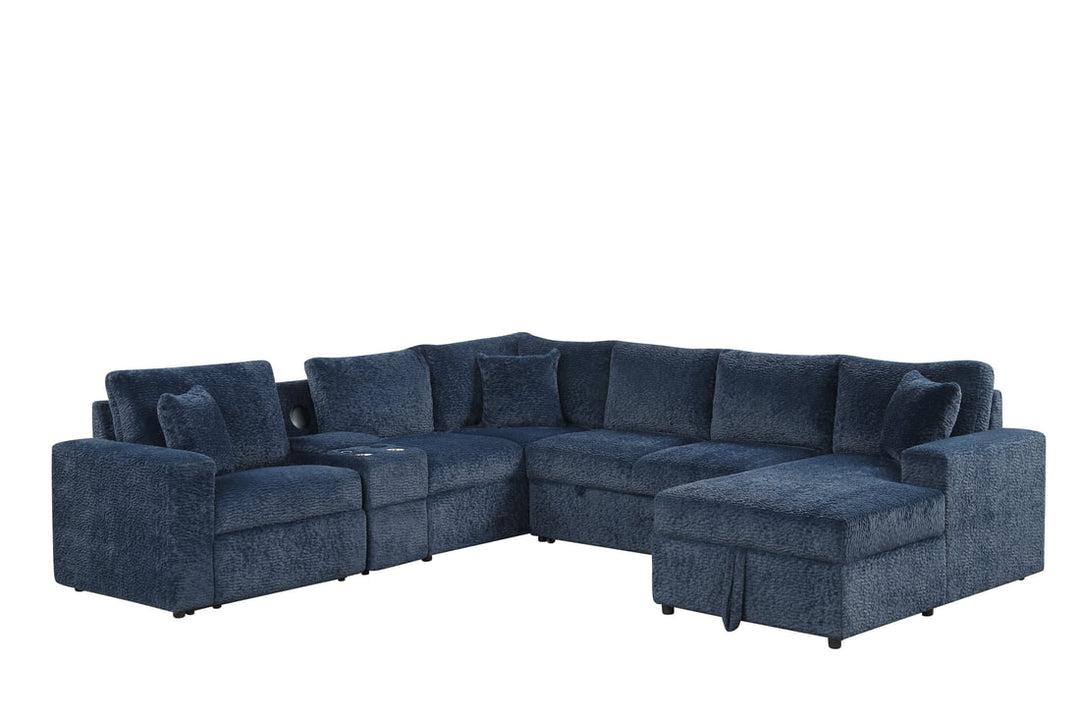 Hunter Blue Sectional (W/ Bluetooth Speaker &amp; Pull-Out Bed)