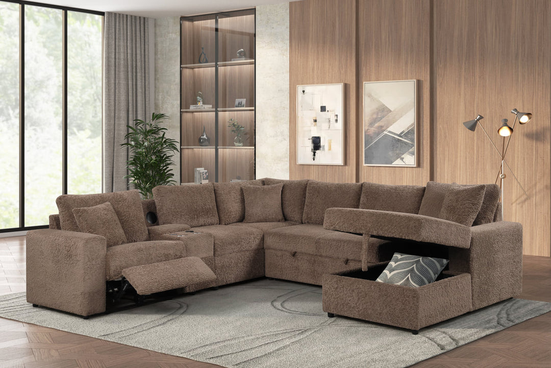 Hunter Mocha Sectional (W/ Bluetooth Speaker &amp; Pull-Out Bed)