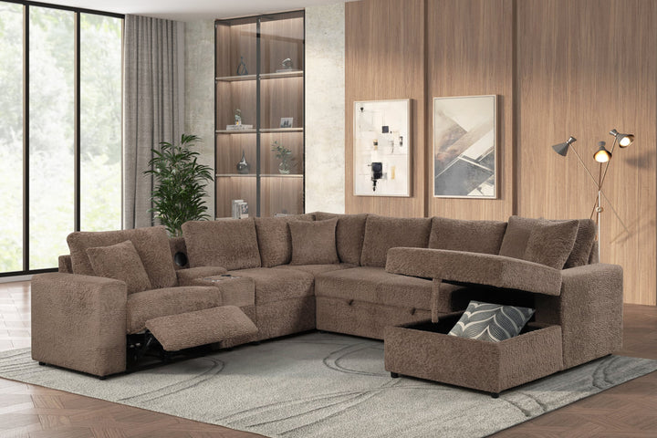 Hunter Mocha Sectional (W/ Bluetooth Speaker &amp; Pull-Out Bed)