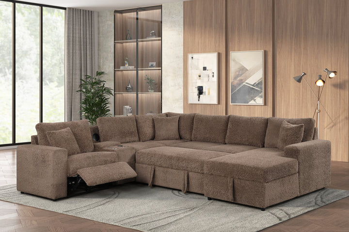 Hunter Mocha Sectional (W/ Bluetooth Speaker &amp; Pull-Out Bed)