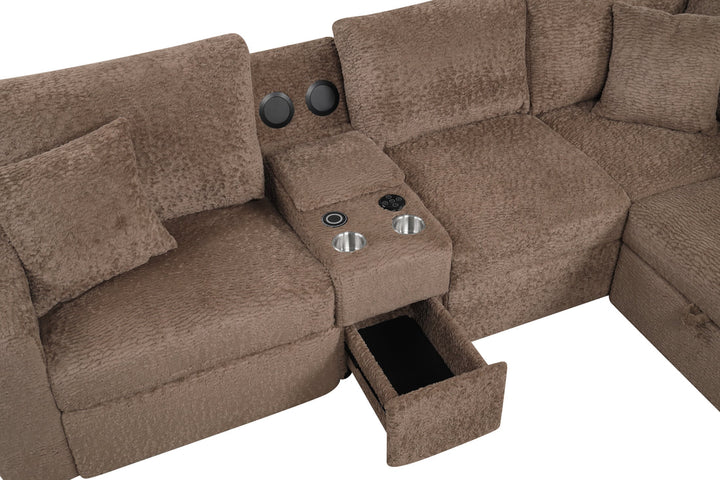 Hunter Mocha Sectional (W/ Bluetooth Speaker &amp; Pull-Out Bed)