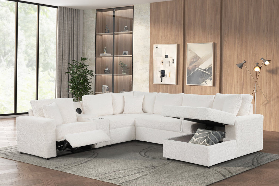 Hunter White Sectional (W/ Bluetooth Speaker &amp; Pull-Out Bed)