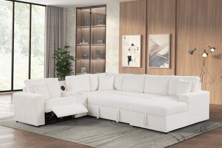 Hunter White Sectional (W/ Bluetooth Speaker &amp; Pull-Out Bed)