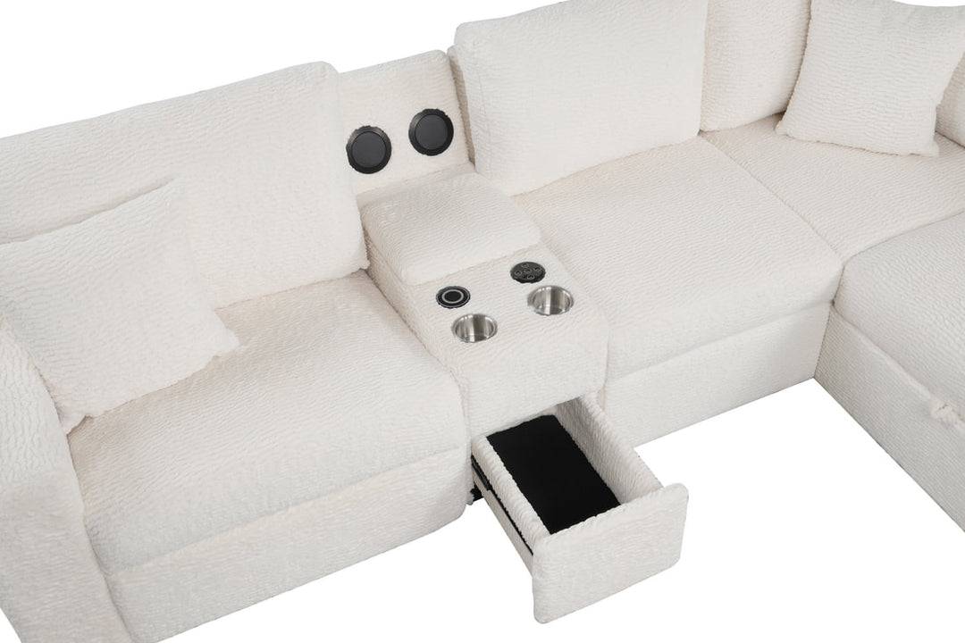 Hunter White Sectional (W/ Bluetooth Speaker &amp; Pull-Out Bed)