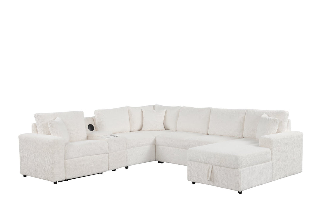Hunter White Sectional (W/ Bluetooth Speaker &amp; Pull-Out Bed)
