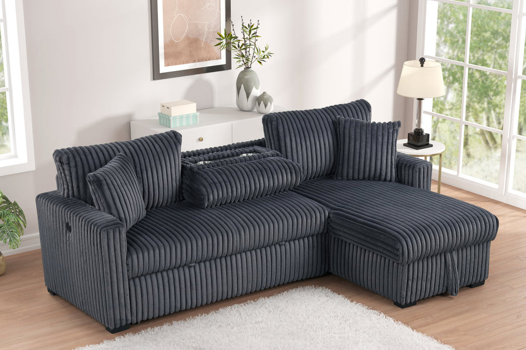 Aria Charcoal Sectional With Pull-Out Bed &amp; Storage Chaise